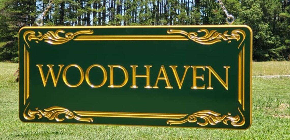 Hanging Cottage Name Sign Double Sided Carved Signage Estate Etsy