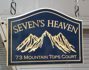 Mountain Views Sign  Cottage Address Signs Hanging Custom PVC Sign Driveway Entrance House Name Property Signs