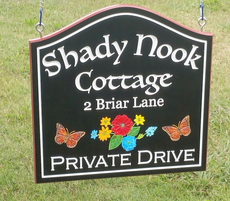 Custom Private Drive Cottage Name Sign Hanging Wildflower image 1
