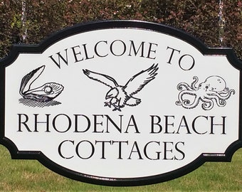 Outdoor Beach Cottage Welcome Sign, Waterproof PVC Coastal Ocean Signs