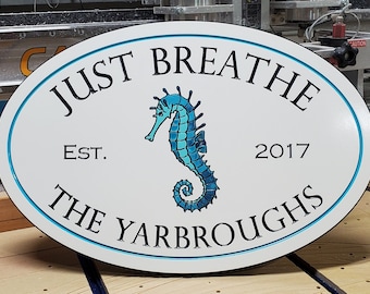 Seahorse Beach House Sign Custom Outdoor Personalized Welcome Coastal Address Signs