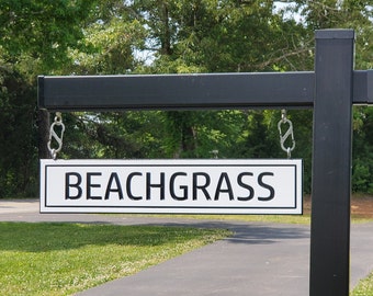 Contemporary Outdoor Hanging PVC Cottage Name Sign, Carved Modern White Sign Black Lettering Signage