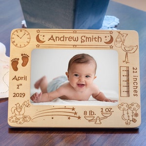 Personalized New Baby Photo Frame 4x6 | Laser Engraved Baby Photo Frame