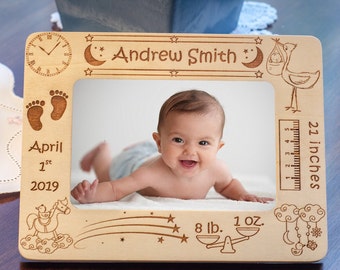 Personalized Baby Photo Frame 4x6: Laser Engraved Wood
