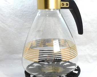 Vintage MCM Pyrex Carafe & Metal Warmer