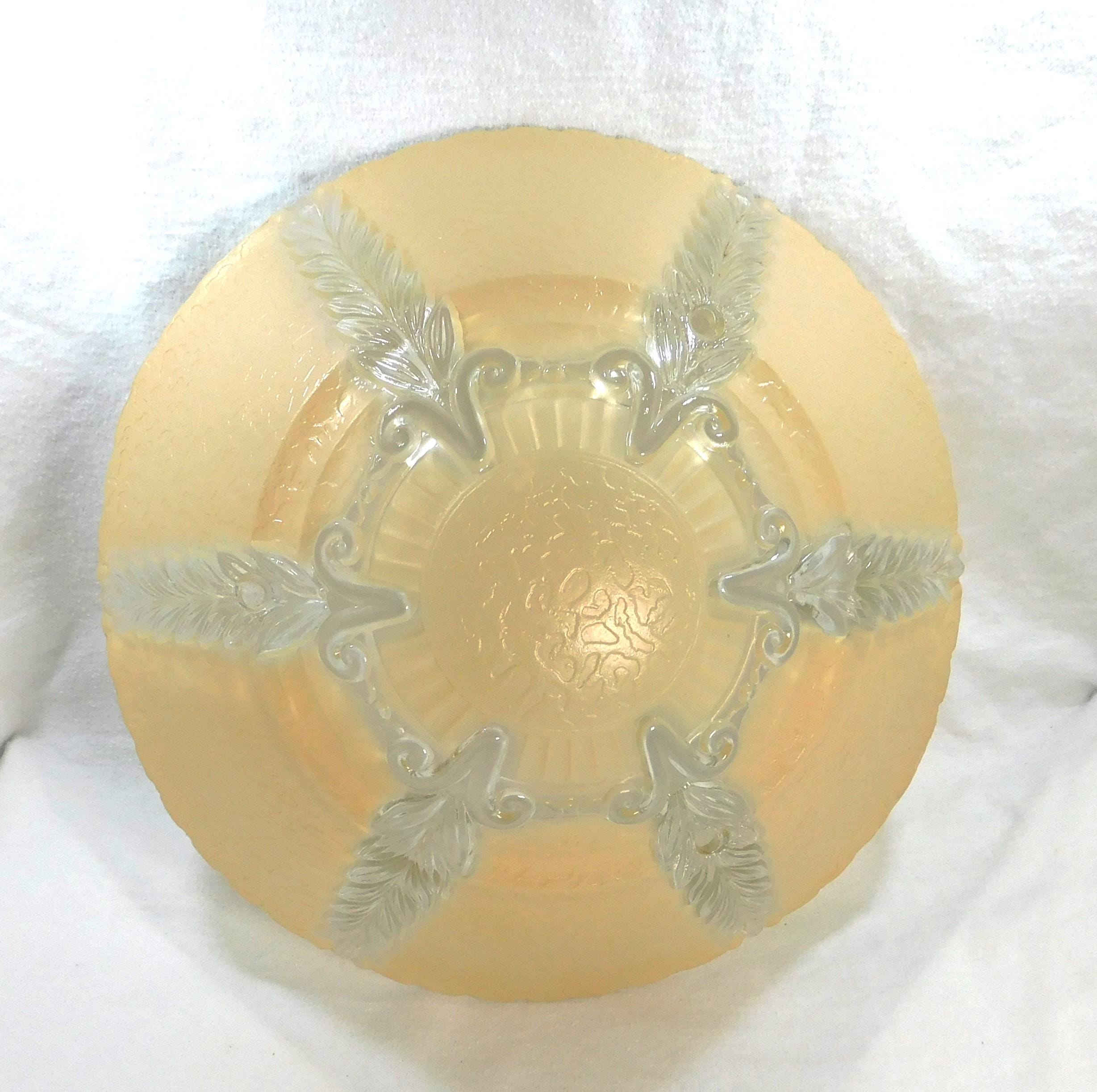 Vintage Ceiling Light Shade Beige & Clear Glass Deep Dome Shaped 1920'S ...