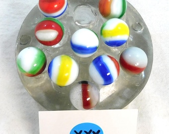 Ten Vintage Vitro Marbles: Bi-Color & Tri-Color Glass Collectibles