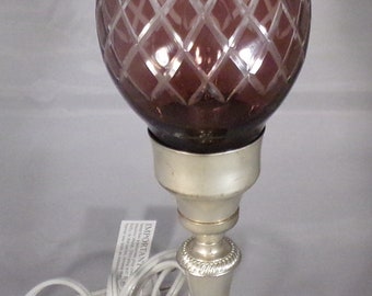 Lamp Etched Glass-Shape Silver Plated Base-works great