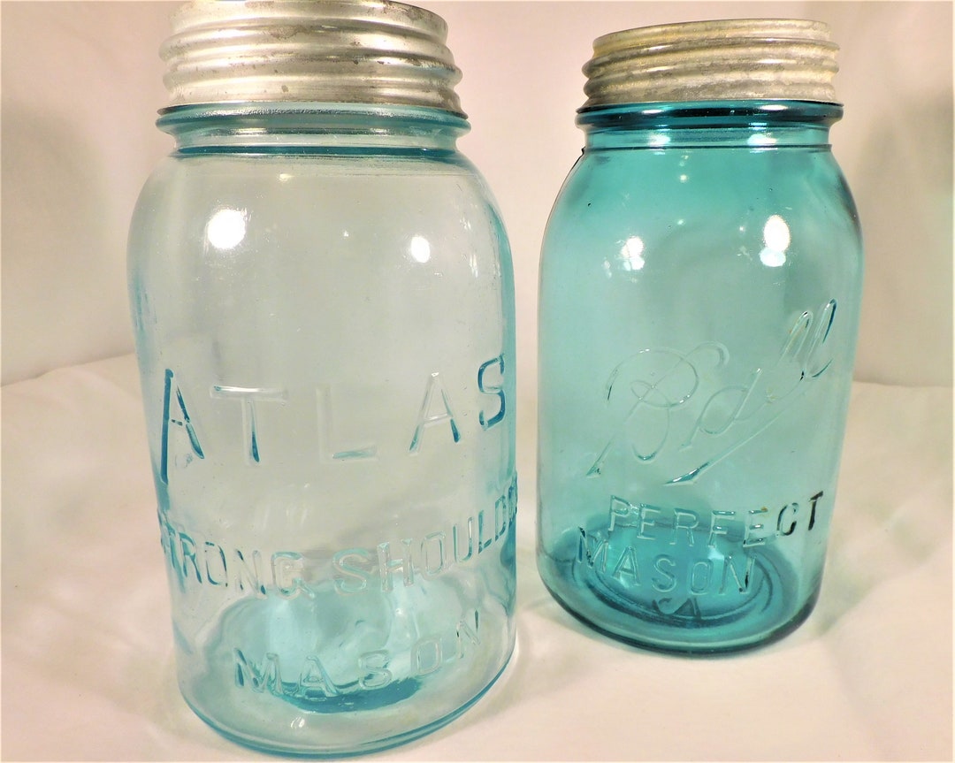 Vintage Glass Canning Jars Atlas & Ball Quart Zinc Lids Etsy