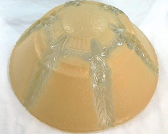 Vintage Ceiling Light Shade Beige & Clear Glass Deep Dome Shaped 1920'S 1930's