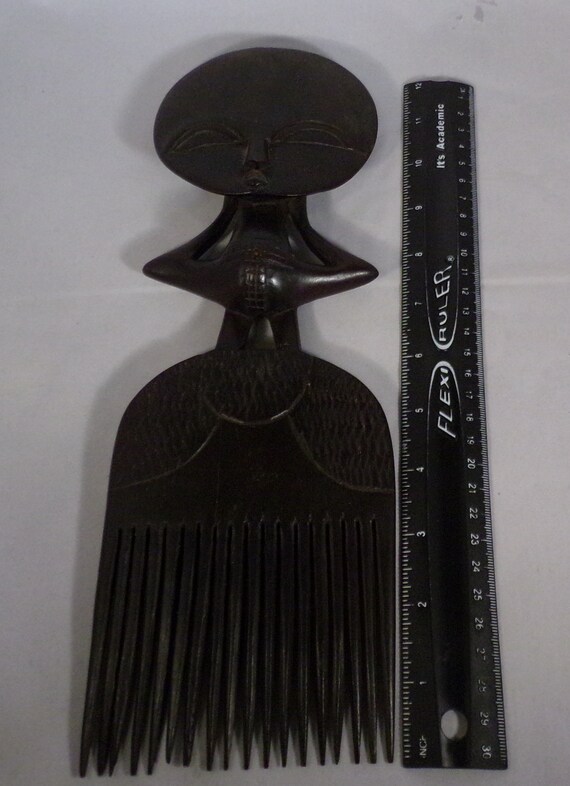 Vintage African Wood Carved Women's Hair Comb or … - image 9