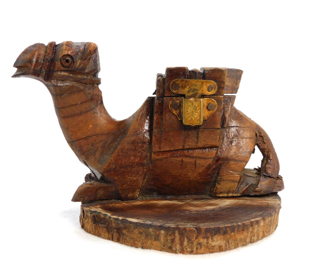 Vintage Inkwell Carved Olive Wood Camel With Small Glass Insert - Etsy