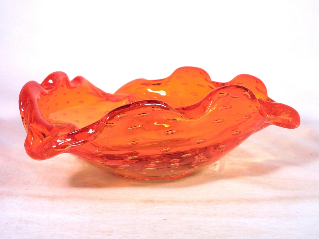Vintage MCM Art Glass Ashtray Orange Bubble Glass Bullicante Etsy