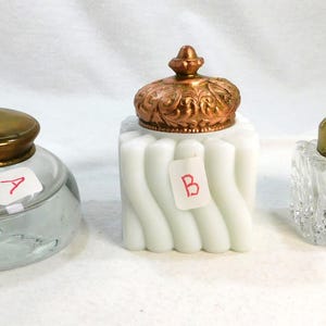 Antique Glass Metal Lids Inkwells Each Sold Separately Late 1800's