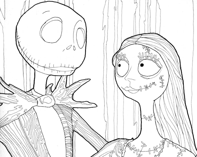 DIGITAL DOWNLOAD Jack and Sally Halloween Coloring Page, Downloadable ...
