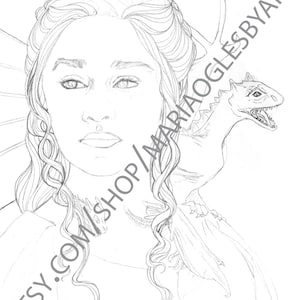 DIGITAL NEDLADDNING Game of Thrones-porträtt, Daenerys Stormborn och Jon Snow målarbilder, nedladdningsbara nördiga fantasy-målarbilder för vuxna
