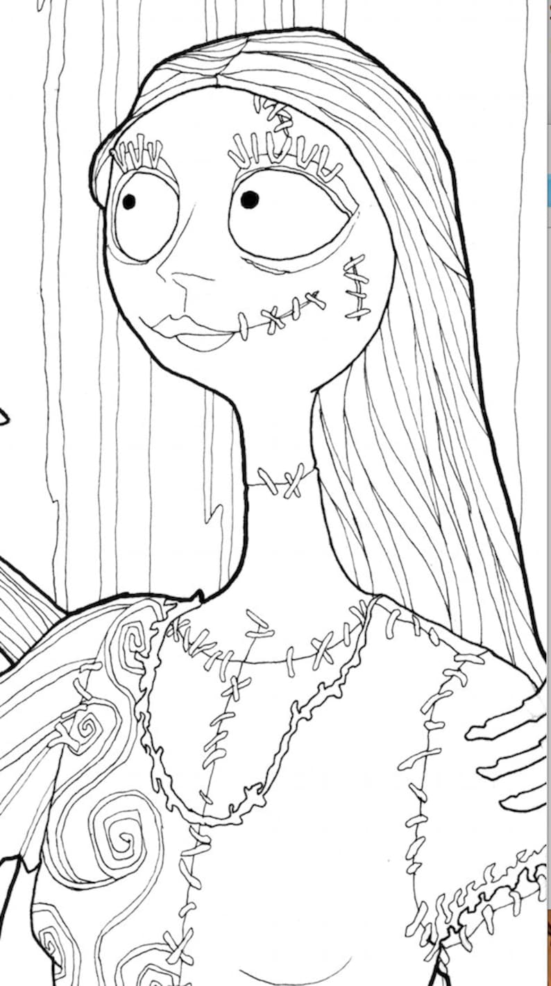 DIGITAL DOWNLOAD Jack and Sally Halloween Coloring Page, Downloadable Halloween Coloring For Adults, Jack Skellington Themed Coloring Page image 4