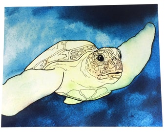 Beach Decor Wall Art, Sea Turtle Watercolor Art Print, Ocean Themed Art Print, Underwater Animal Art, Sea Turtle Art, Beach Home Decor Art