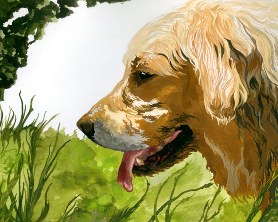 GOLDEN RETRIEVER cell phone picture dog art 4x6 GLOSSY PRINT