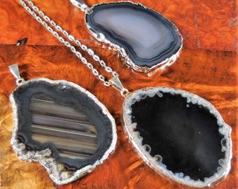 Natural Agate Geodes Collection Slice Necklace Pendant Healing Crystals Stones w