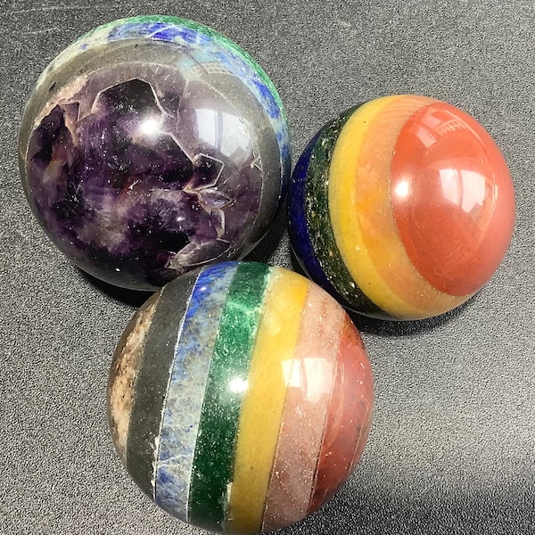 Wholesale Bulk Lot 3 Pack Of 7-Stone Spheres Chakra Reiki Seven Sphere Orbs Carved Crystal Decor Spheres Balls