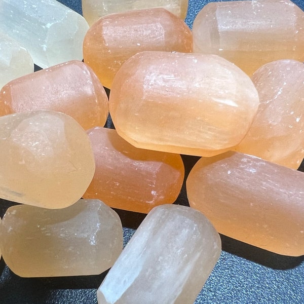 Bulk Wholesale Lot 1 LB Tumbled Orange Selenite Crystal One Pound Polished Stones Natural Gemstones Crystals