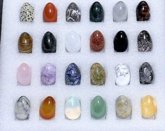 Mixed Gemstone Egg Collection ( 24 Pcs ) Bulk Wholesale Assorted Flat Box Healing Crystals And Stones