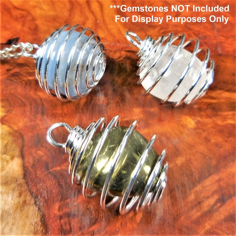 Cage Necklace Flexible Gemstone Coil Pendant Silver Etsy