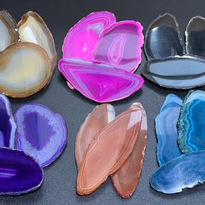 Ovale plakjes agaat (per stuk) (3,5-4,5 inch) (maat #1) Groothandel gepolijst roze zwart blauw groenblauw roze paars rood gemengde kleuren
