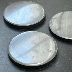 Black Shungite Polished Coaster (3.5 Inch) Circle Plate Polished Natural Russian Mineralized Carbon Healing Crystals And Stones