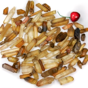 Lote de 50 gramos (6 a 10 piezas) de citrino en punta, natural y sin tratar, procedente del Congo. Cristales y piedras curativas en bruto.