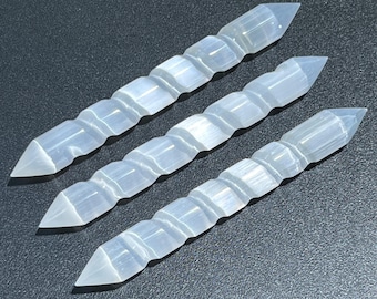 Varita espiral de cristal de selenita con punta de doble terminación, venta al por mayor, suministro de piedras preciosas, cristales y piedras curativas