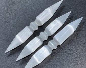 Varita de cristal de selenita de doble punta pulida, venta al por mayor, decoración de piedras preciosas, tallado, cristales y piedras curativas