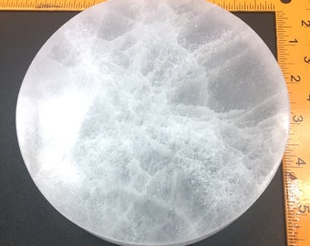 Selenite Charging Plate - Polished Crystal Slice Circle - Carved Gemstone Slab