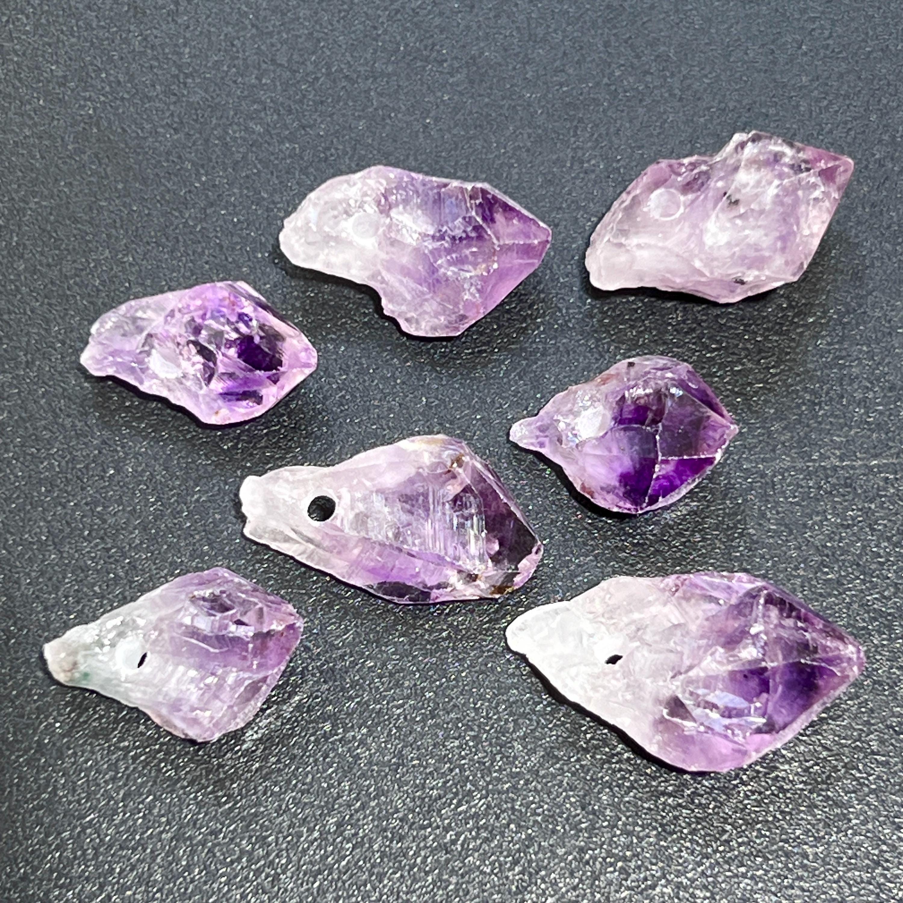 Drilled Purple Amethyst Crystal Points (3mm Hole) Rough Raw Gemstone ...