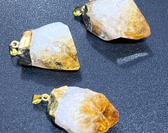 Citrine Crystal Rough Raw Point Pendant (Gold Plated) Gemstone Jewelry Necklace Charm Wholesale Supply Healing Crystals And Stones