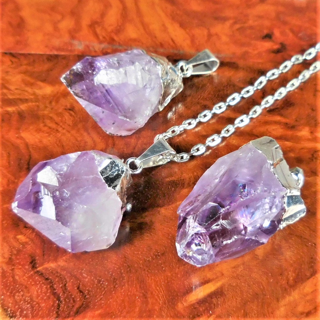 Amethyst Crystal Point Pendants 5 Pcssilver Plated Bulk Wholesale