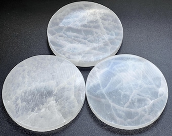Piatto rotondo grande in cristallo di selenite (5,5 pollici) Forniture per decorazioni in pietre preziose Cristalli e pietre curative