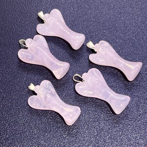 Pink Angel Rose Quartz Crystal Pendant (Silver Bail) Gemstone Jewelry Necklace Supply Healing Crystals And Stones