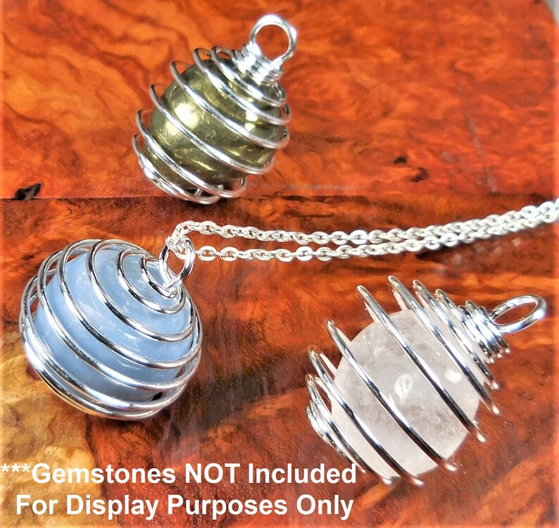 Cage Necklace Flexible Gemstone Coil Pendant Silver Etsy