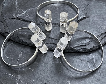 Quartz Crystal Point Adjustable Cuff Bangle Bracelet (Silver Plated) Costume Jewelry Supply Healing Crystals And Stones