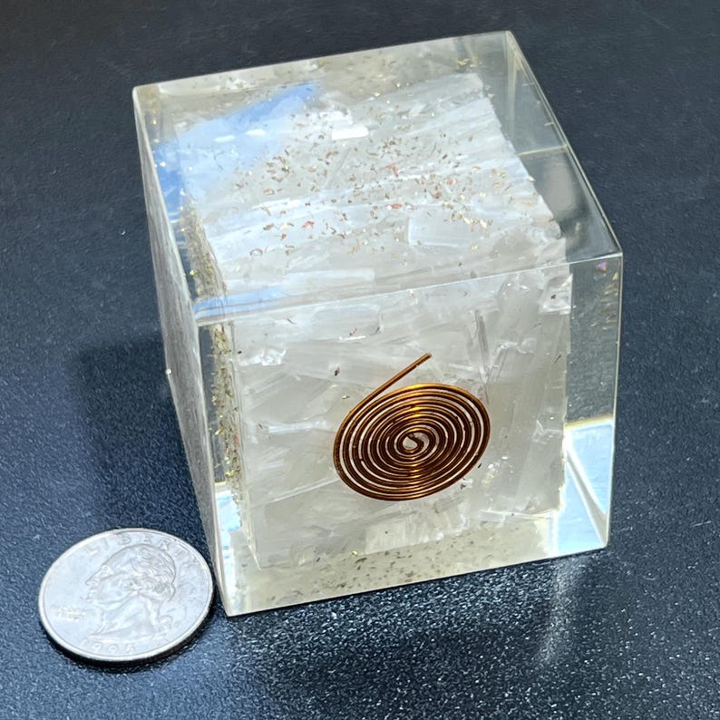 Crystal Encasing Large Selenite Crystal Resin Orgone Cube Reiki Chakra Wholesale ...