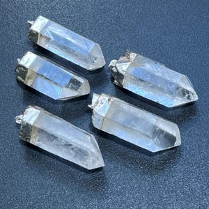Quartz Crystal Point Pendant (Silver Plated) Gemstone Jewelry Necklace Charm Supply Healing Crystals And Stones