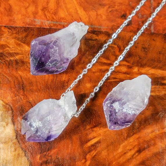 Silver Purple Crystal Point Pendant Amethyst Necklace A3 