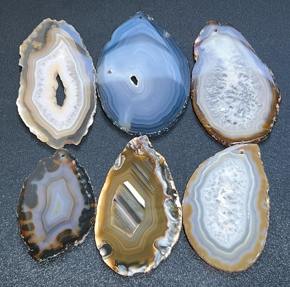 5 Pezzi Fette Di Agata Naturale Forate 30-40 Mm - Pietre Dure Assortite Multicolore Per Creazioni Fai-da-Te, Bigiotteria E Decorazioni - 3