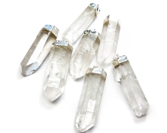 Large Quartz Crystal Point Pendant Silver Plated CR30