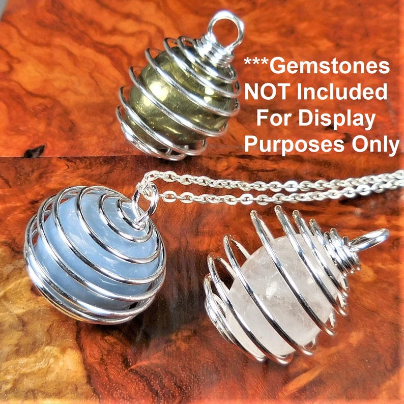 Cage Necklace Flexible Gemstone Coil Pendant Silver Etsy