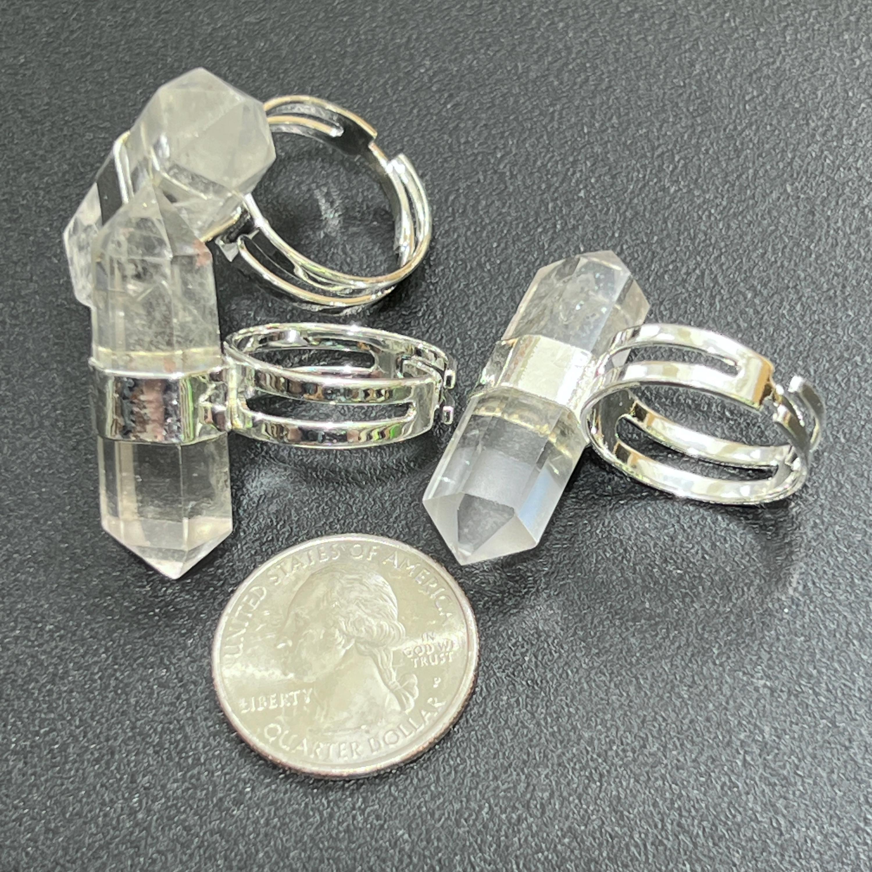 Quartz Point Ring Quartz Crystal Point Adjustable Ring (silver Plated) Costume Jewelry ...