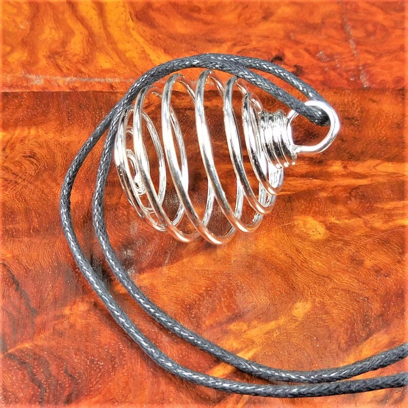 Cage Necklace Flexible Gemstone Coil Pendant Silver Etsy