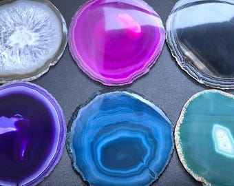 Round Circular Agate Slices (2 Pounds)(4.5 - 5.0 Inches)(Size #4) Two LBs Wholesale Pink Black Blue Natural Teal Pink Purple Mixed Colors